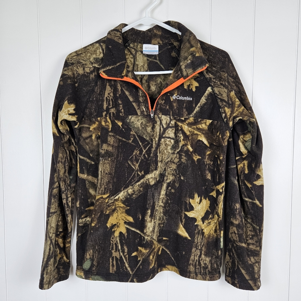 Columbia Camo Fleece Pullover Sweater Youth Large 14/16 1/4 Zip Long Sleeve